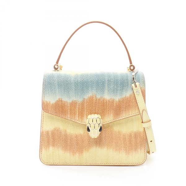 BVLGARI Serpenti 2way shoulder Handbag leather Yellow Multicolor Used Women