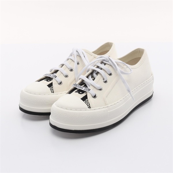 Christian Dior WALK'n'DIOR Sneakers Shoes Canvas Beige Black Used Women #36 CD
