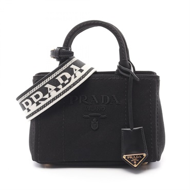 PRADA mini 2way shoulder  Handbag 1BA038 canvas Black Used Women