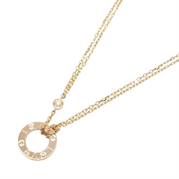 CARTIER Love Circle Necklace 2P Diamond Pendant 18KPG Pink Rose Gold Used women