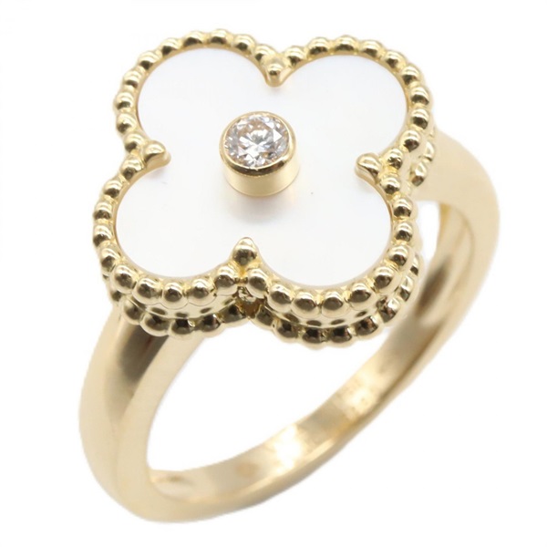 Van Cleef & Arpels Vintage Alhambra Ring 1PDiamond 18KYG Gold MOP White Used #53