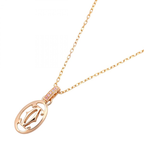 CARTIER Logo Double C Necklace pendant 18KPG Pink sapphire Used