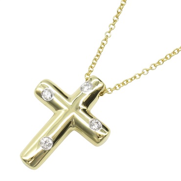 TIFFANY＆CO Dots Cross Necklace Diamond Pendant 18KYG Yellow Gold Used women