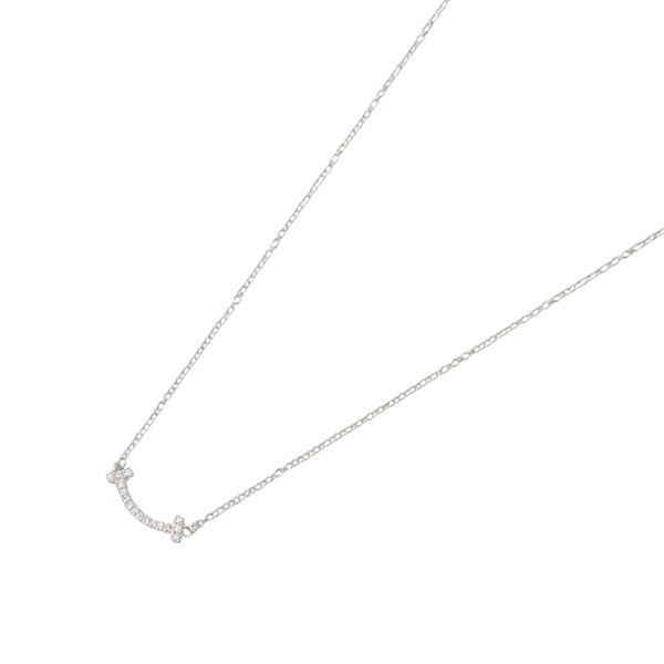 TIFFANY＆CO T Smile Mini Diamond Necklace Pendant 18KWG White Gold Used women