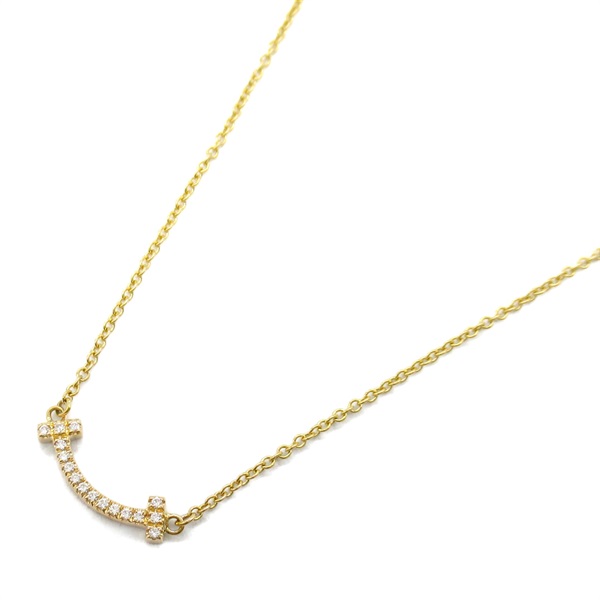 TIFFANY＆CO T Smile Mini Diamond Necklace Pendant 18KYG Yellow Gold Used women