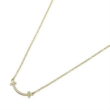 TIFFANY＆CO T Smile Mini Diamond Necklace Pedant 18KYG Yellow Gold Used women