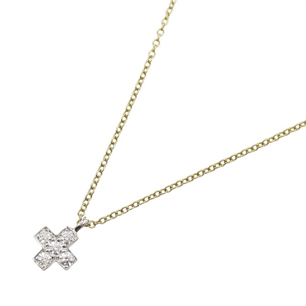 TIFFANY＆CO Cross Diamond Necklace 18KYG Yellow Gold Pt950 Platinum Used women