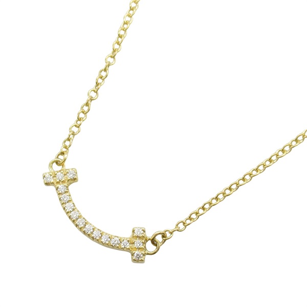 TIFFANY＆CO T Smile Mini Diamond Necklace Pendant 18KYG Yellow Gold Used women