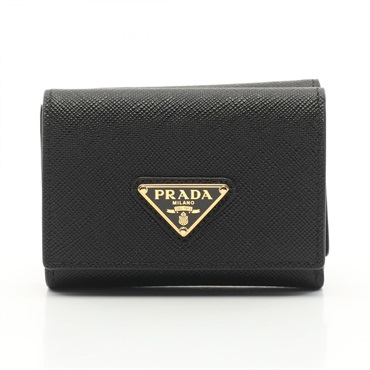 PRADA SAFFIANO TRIANG Tri-fold compact wallet 1MH042QHHF0002 leather Nero