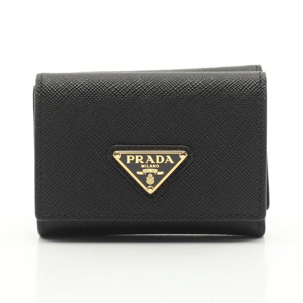 PRADA SAFFIANO TRIANG Tri-fold compact wallet 1MH042QHHF0002 leather Nero