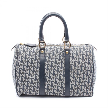 Christian Dior Trotter Mini Travel Tote Handbag Canvas Leather Navy Used Women