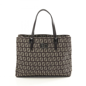 FENDI Zucchino Tote Hand Bag 8BH132 canvas leather Brown Beige Used Women