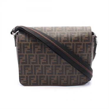 FENDI Zucca Shoulder Bag Crossbody PVC coated canvas leather Brown Used Women