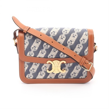CELINE Classic Triomphe Shoulder crossbody Bag 191242 denim leather blue brown