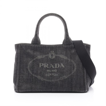 PRADA DENIM CANAPA 2way shoulder Tote Bag B2439G denim Black Used Women logo