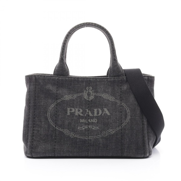 PRADA DENIM CANAPA 2way shoulder Tote Bag B2439G denim Black Used Women logo