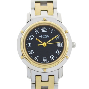 HERMES Clipper Wrist Watch CL4.220 Quartz Gold Plated Stainless Steel Used Women