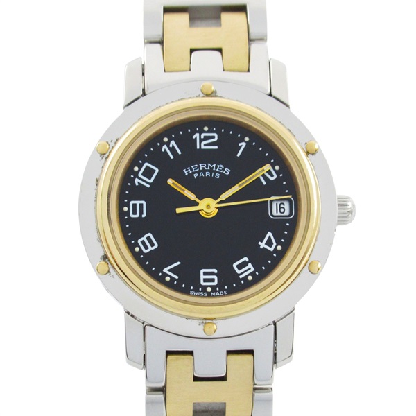 HERMES Clipper Wrist Watch CL4.220 Quartz Gold Plated Stainless Steel Used Women