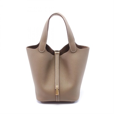 HERMES Picotin Lock MM Hand bag W 060991CC Taurillon Clemence Etoupe Grey GHW