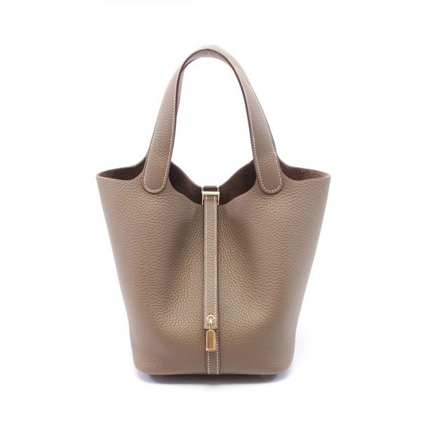 HERMES Picotin Lock MM Hand bag W 060991CC Taurillon Clemence Etoupe Grey GHW
