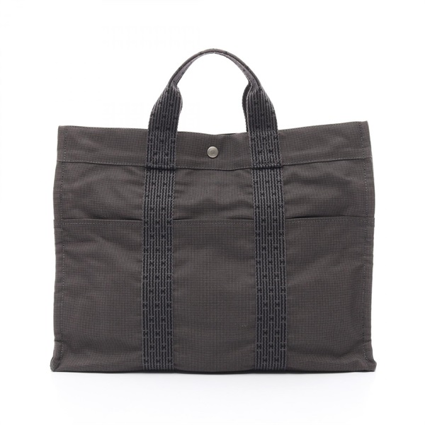 HERMES Herline MM Hand Tote Bag Nylon canvas Gray Used unisex SHW