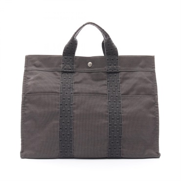 HERMES Herline MM Hand Tote Bag 100951M Nylon canvas Gray Used unisex SHW