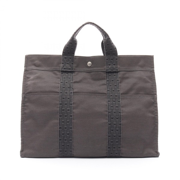 HERMES Herline MM Hand Tote Bag 100951M Nylon canvas Gray Used unisex SHW