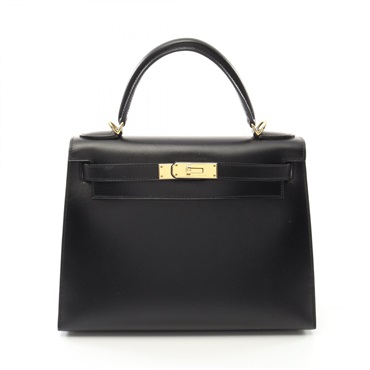 HERMES Kelly 28 Hand shoulder bag D 001848CC Box calf leather Black Used GHW
