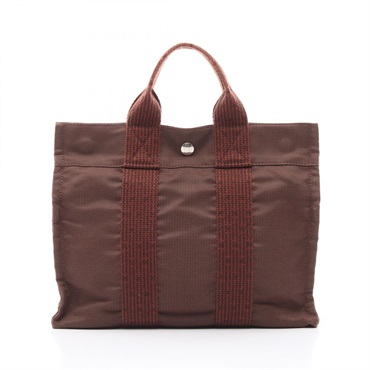 HERMES Herline PM Hand Tote Bag 101056M Nylon canvas Brown Used Women SHW