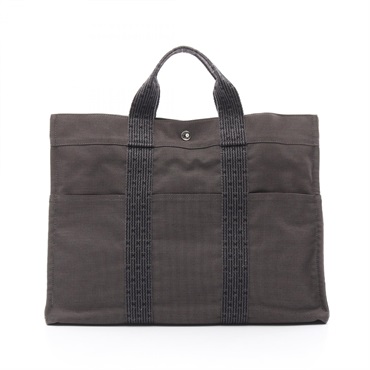 HERMES Herline MM Hand Tote Bag Nylon canvas Gray Used unisex SHW