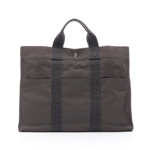 HERMES Herline MM Hand Tote Bag Nylon canvas Gray Used unisex SHW