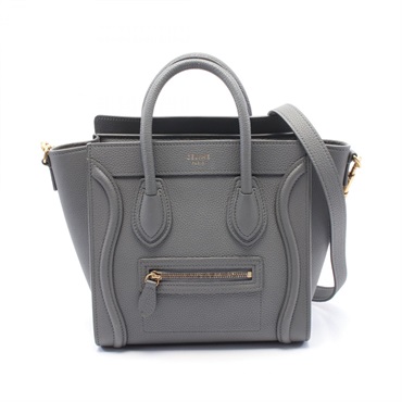 CELINE Luggage Nano Shopper Hand shoulder crossbody bag 168243AQL leather Gray