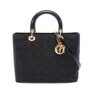 Christian Dior Lady dior Large Cannage Hand shoulder bag Nylon leather Black