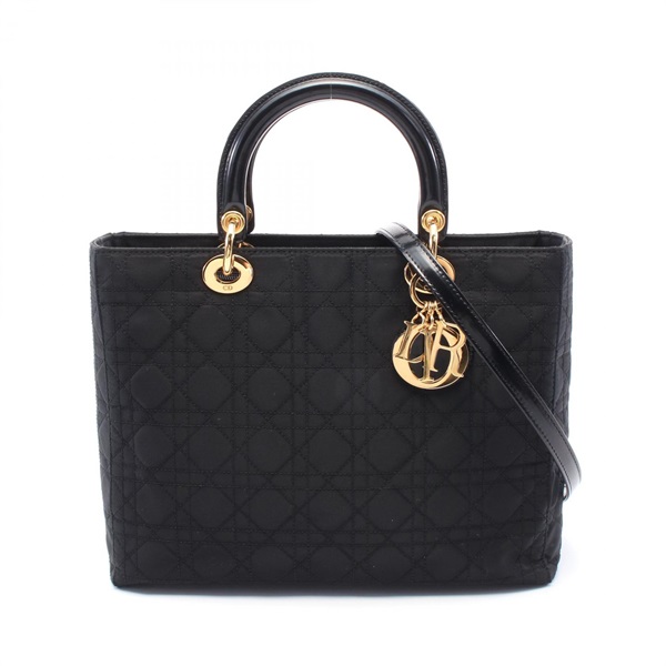 Christian Dior Lady dior Large Cannage Hand shoulder bag Nylon leather Black