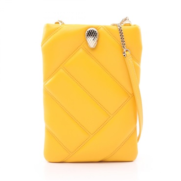 BVLGARI Serpenti Cabochon Phone Case Shoulder Bag leather Yellow Used crossbody