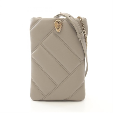 BVLGARI Serpenti Cabochon Phone Case Shoulder Bag leather Beige Used crossbody
