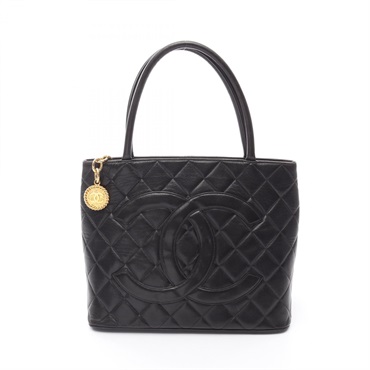CHANEL Medallion Tote Bag A01804 Lambskin sheep leather Black Used Women GHW CC