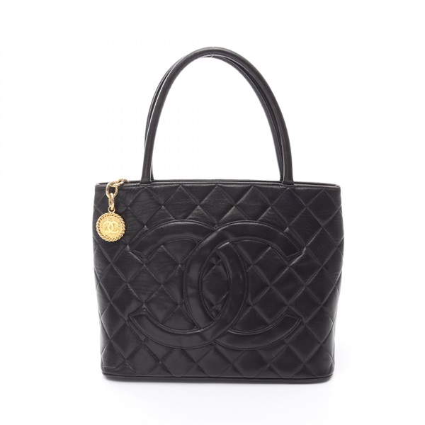 CHANEL Medallion Tote Bag A01804 Lambskin sheep leather Black Used Women GHW CC