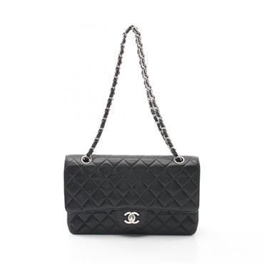 CHANEL Matelasse W flap chain Shoulder Bag A01112 leather Black Used SHW