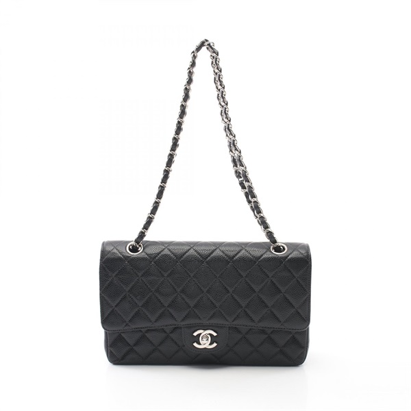 CHANEL Matelasse W flap chain Shoulder Bag A01112 leather Black Used SHW