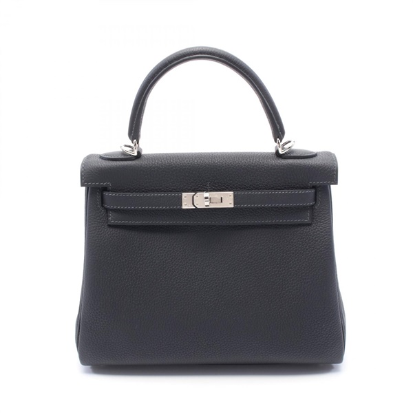 HERMES Kelly 25 Hand shoulder bag W inside stitched Togo leather Blue nuit SHW