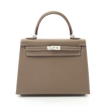 HERMES Kelly 25 2way Handbag Epsom leather Brown Etoupe Grey Used Women B SHW