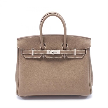 HERMES Birkin 25 Hand bag W Togo leather Etoupe Grey Used SHW