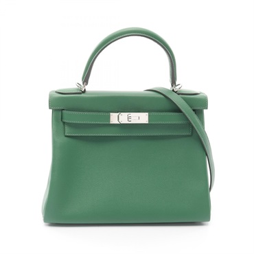 HERMES Kelly 28 2way Handbag Evercolor leather Green Bamboo Used Women SHW Y