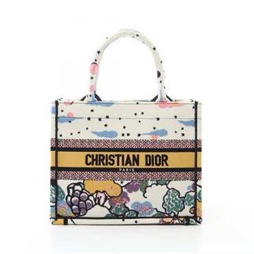 Christian Dior BOOK TOTE Small Bag canvas White Multicolor jacquard Used