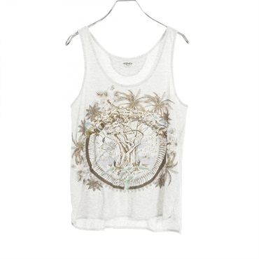 HERMES Sleeveless tops cotton Gray Khaki Green Used Women size 36