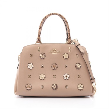 COACH Daisy Applique 2way shoulder Handbag 91141 leather Beige Used Women