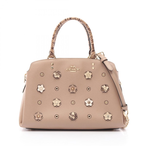 COACH Daisy Applique 2way shoulder Handbag 91141 leather Beige Used Women