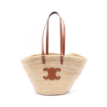 CELINE Medium Triomphe Basket Shoulder Bag 192622CGG04LU leather Raffia natural