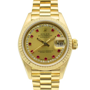 ROLEX Datejust 10P Ruby Diamond S Wrist Watch 69178LR Auto 18KYG gold Use women